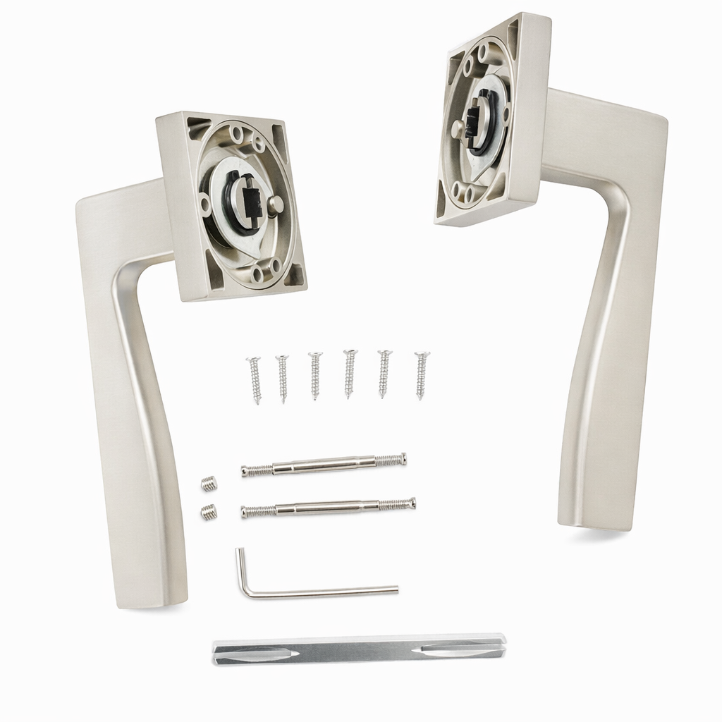 Deurkruk model '10-23' van aluminium met vierkante rozet in mat nikkel