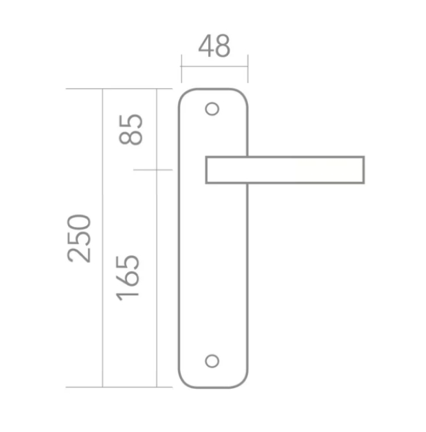 Deurkruk met ovaal schild van zamak 48x250 mm in gesatineerd messing voor deuren