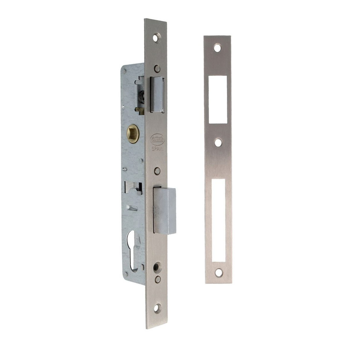 perfil Cerradura para carpintería metálica 85mm entre ejes y 25mm hasta bocallave de canto recto