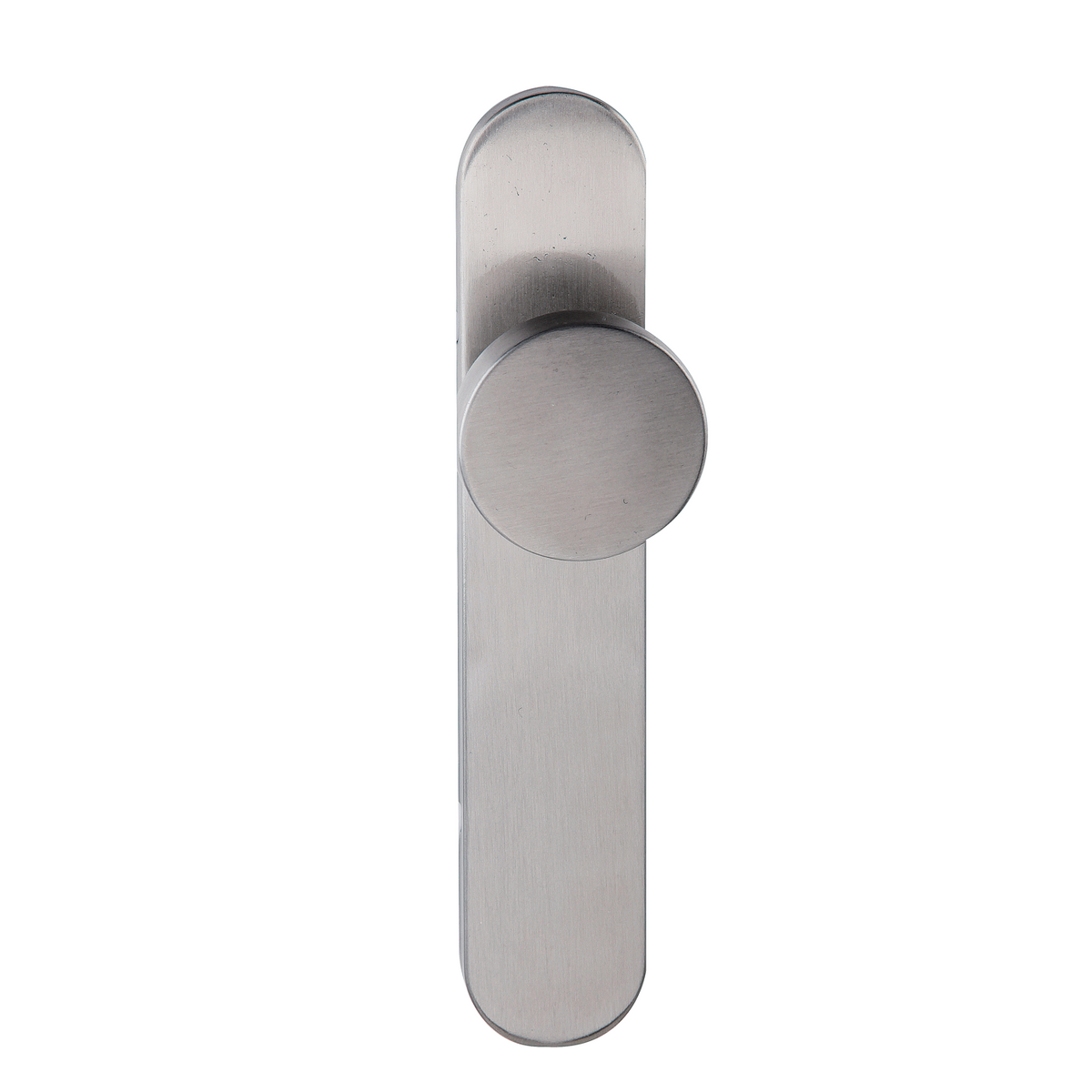Deurklink met ovaal schild en platte knop in roestvrij staal model 008
