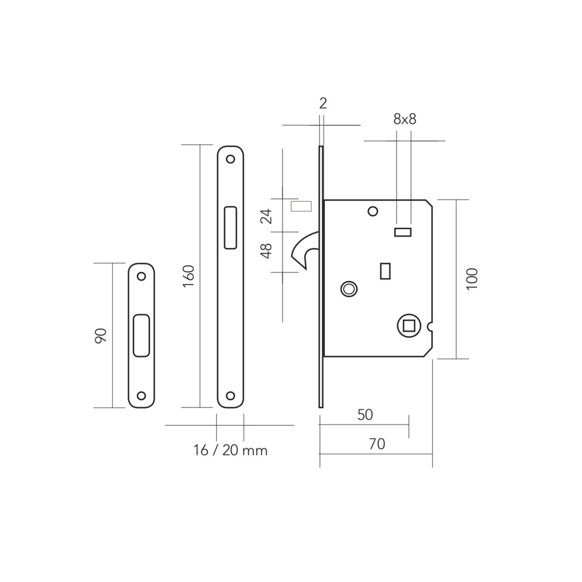 Kit pour porte coulissante, avec serrure à clé, verrou et poignées encastrées rondes, finition cuir