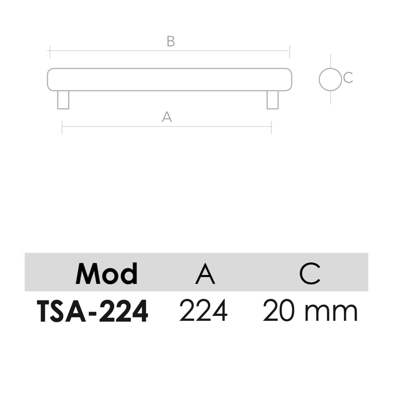Aluminium handgreep model TSA voor meubels en kasten met 224 mm hartafstand