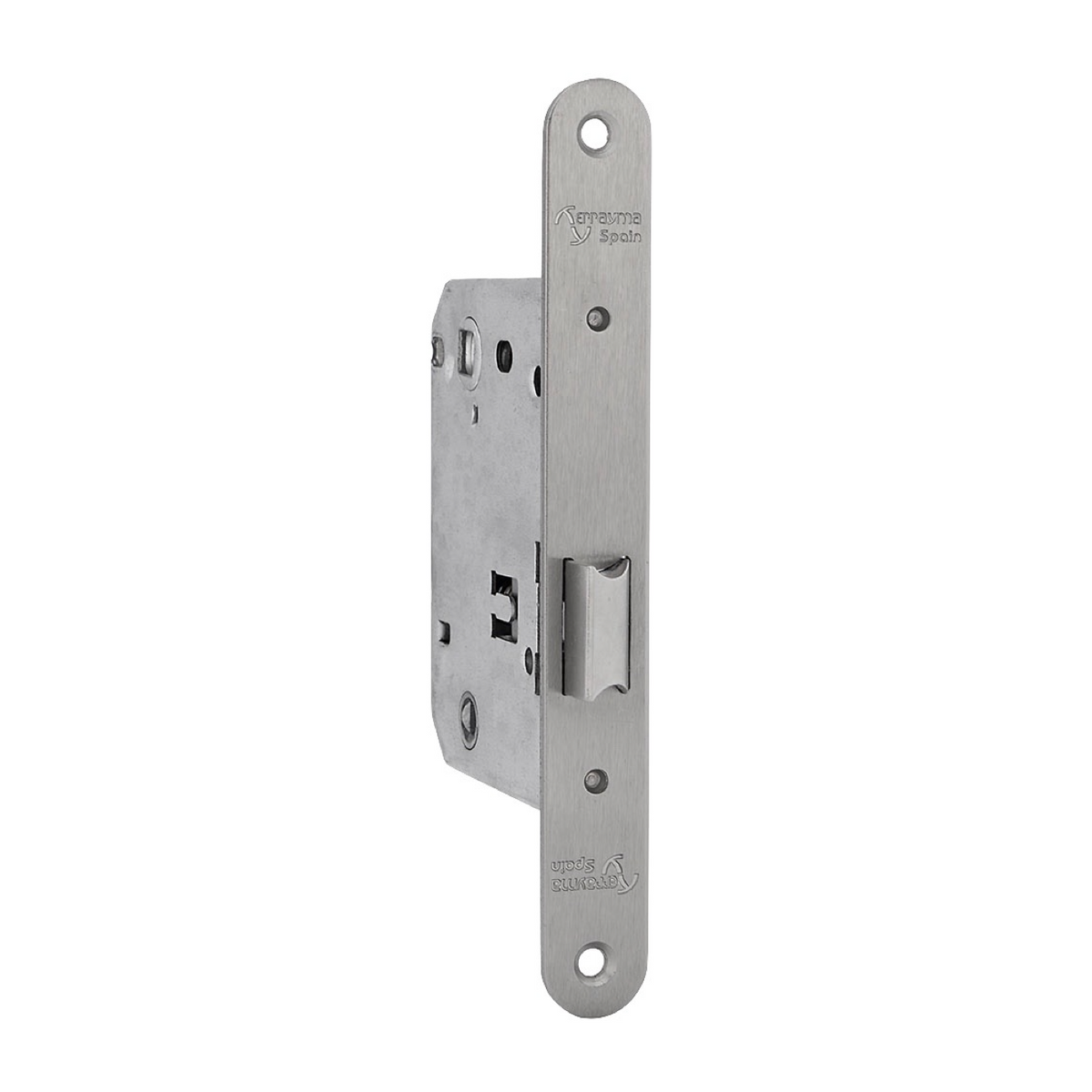 Bouton de porte excentré avec condamnation à 70 mm, finition nickel satiné, chant rond