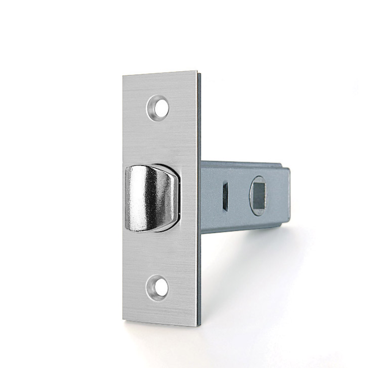 Loquet tubulaire carré en finition nickel satiné, entraxe 60mm