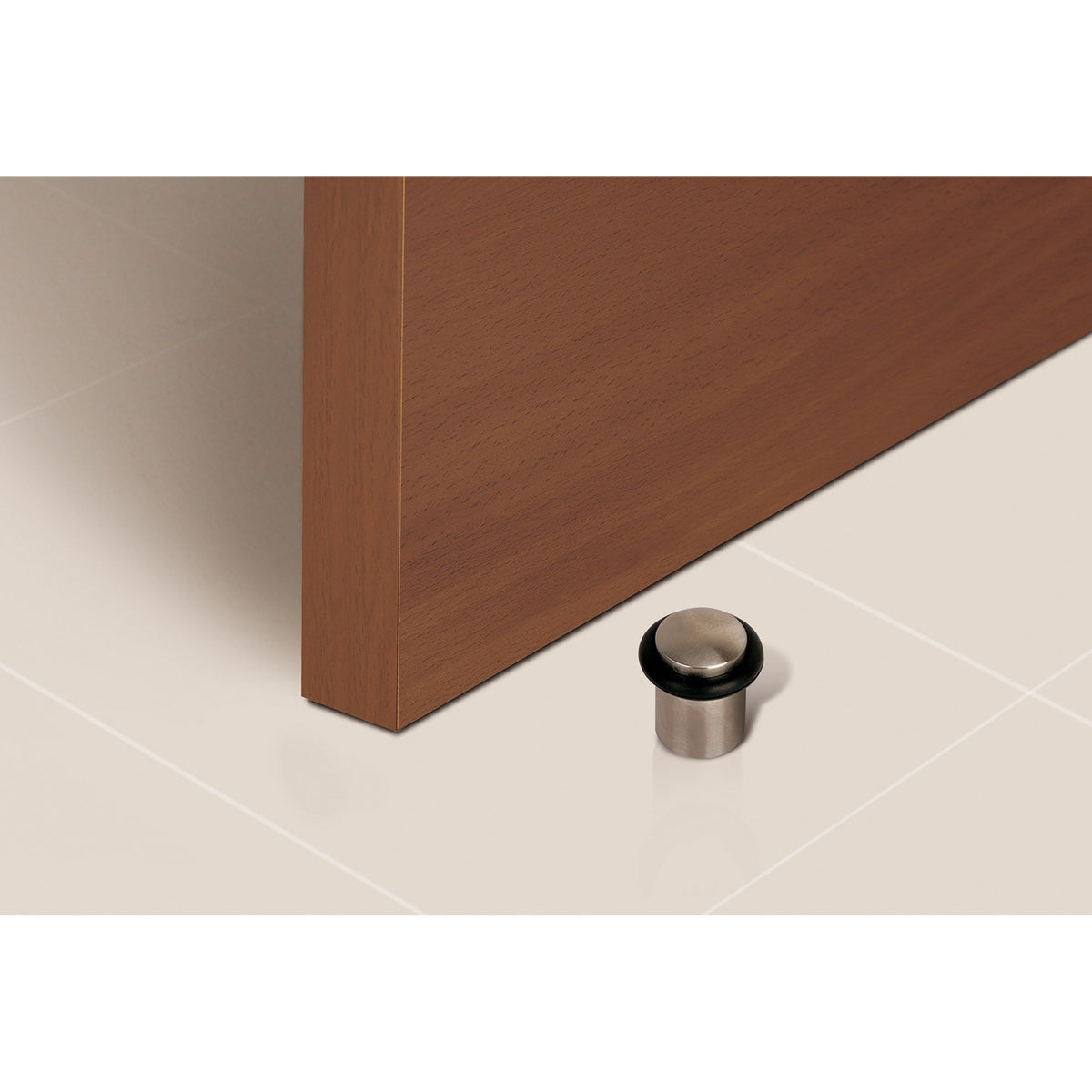 6 vernikkelde cilindrische deurstopper met rubberen buffer en 20 mm diameter