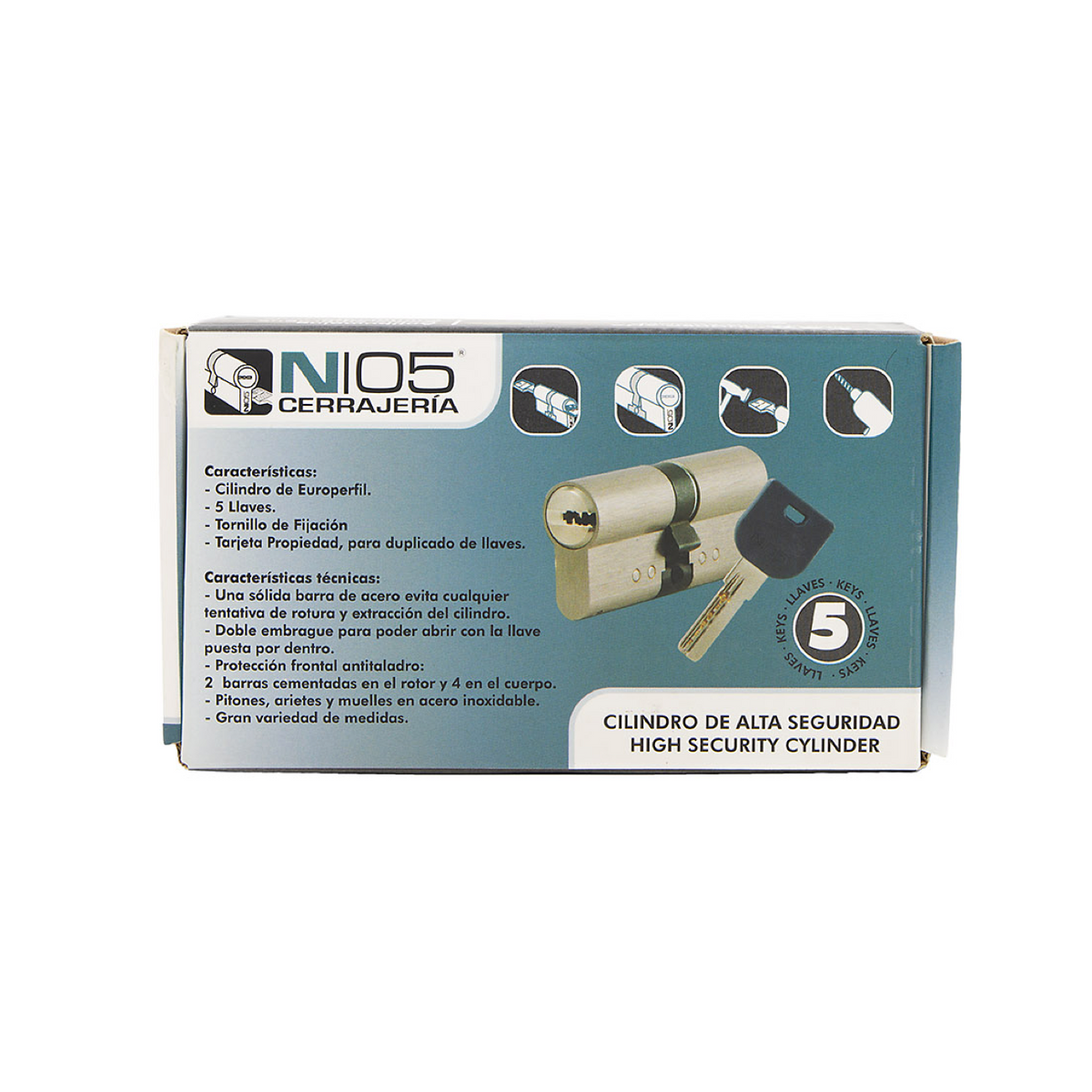 Nikkelen veiligheidscilinder 35x35 met lange meenemer voor deuren