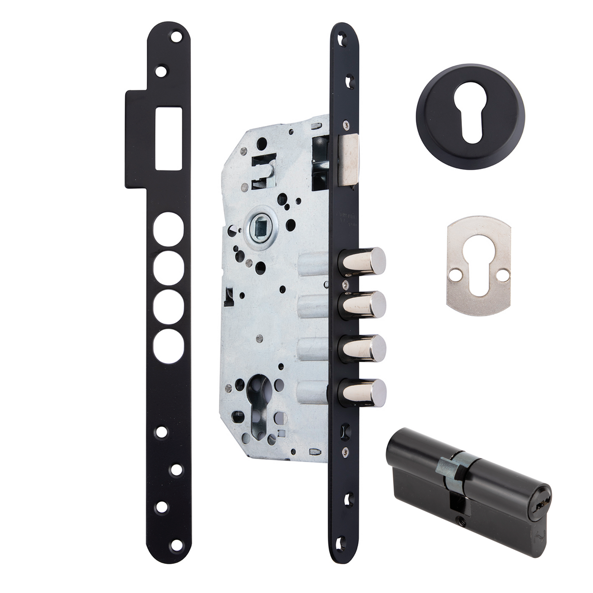 Sicherheitsschloss 60mm mit abgerundeter Stulp, 4 Stahlriegel, schwarz