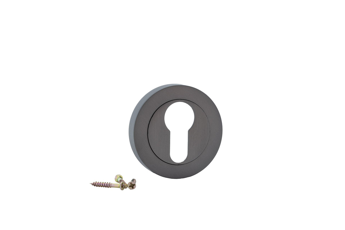 Béquille ronde avec entrée de clé piriforme en finition graphite pour portes