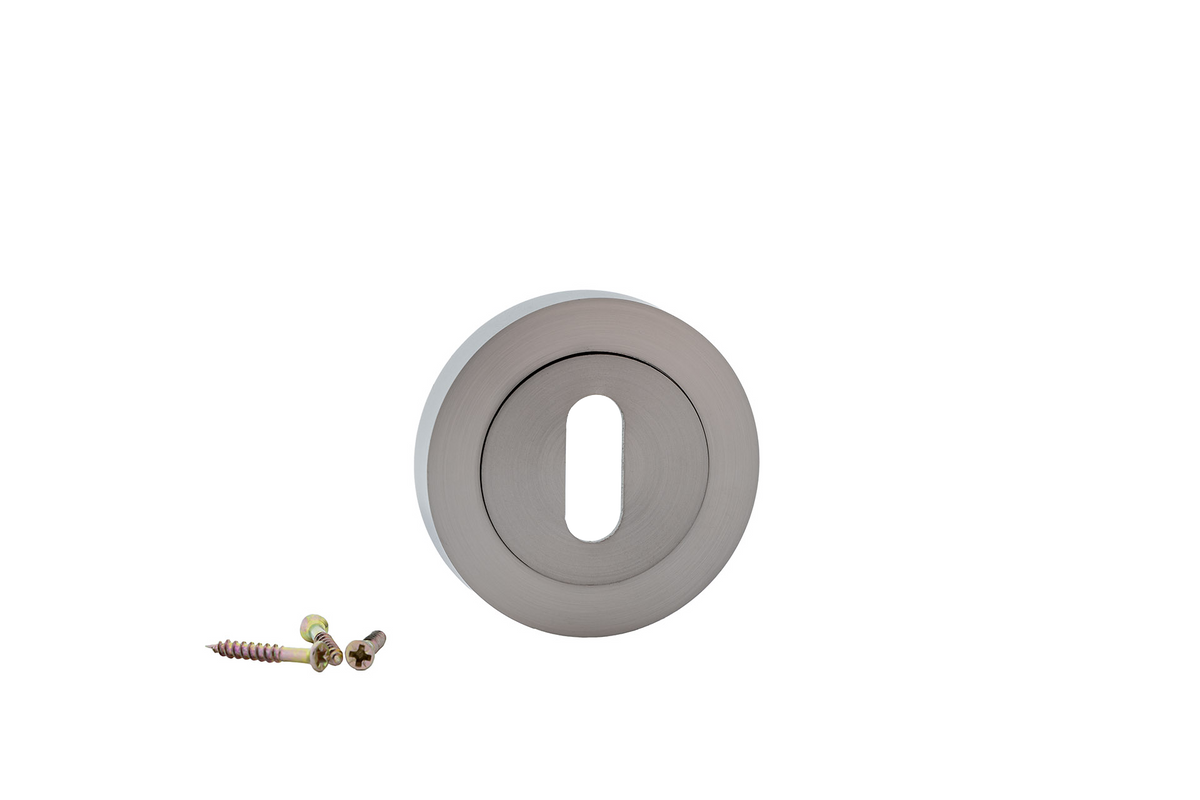 Bochette rosace ronde et ovale en nickel satiné pour portes