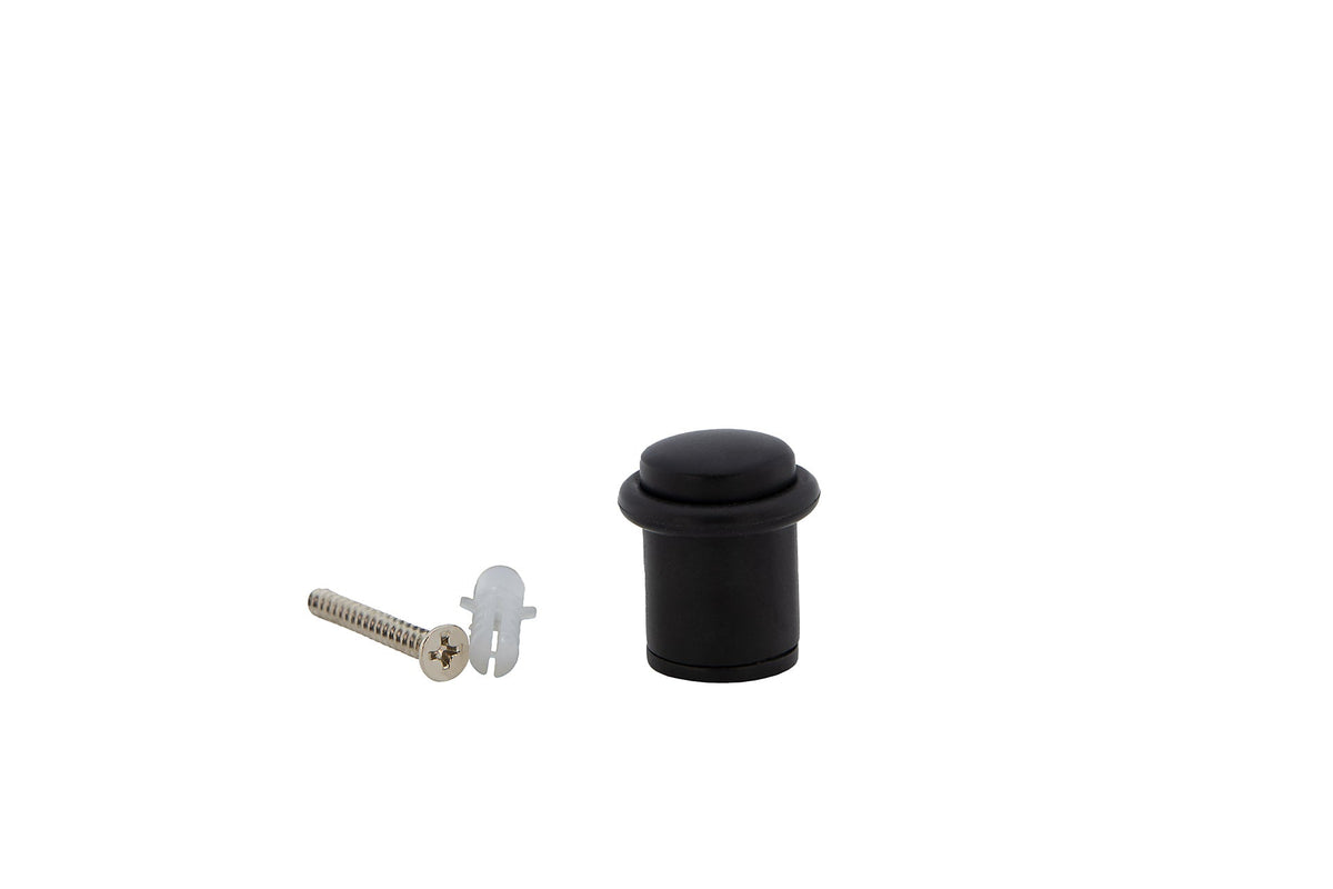 6 zwarte cilindrische deurstop met rubberen demper en 20 mm diameter