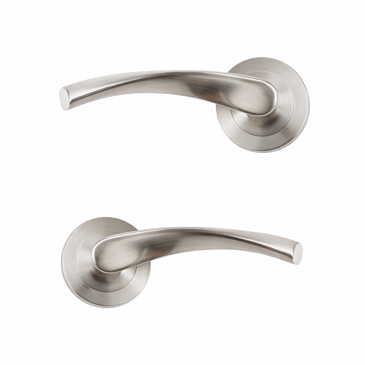 Türklinke OLA '130' aus Zamak mit runder Rosette in satiniertem Nickel-Finish