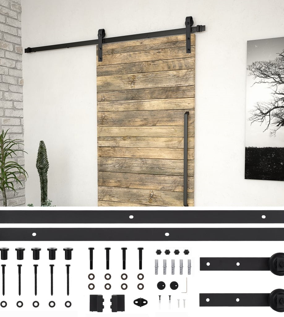 Ferrure noire de 2 mètres sans amortisseur pour porte coulissante extérieure en bois type grange