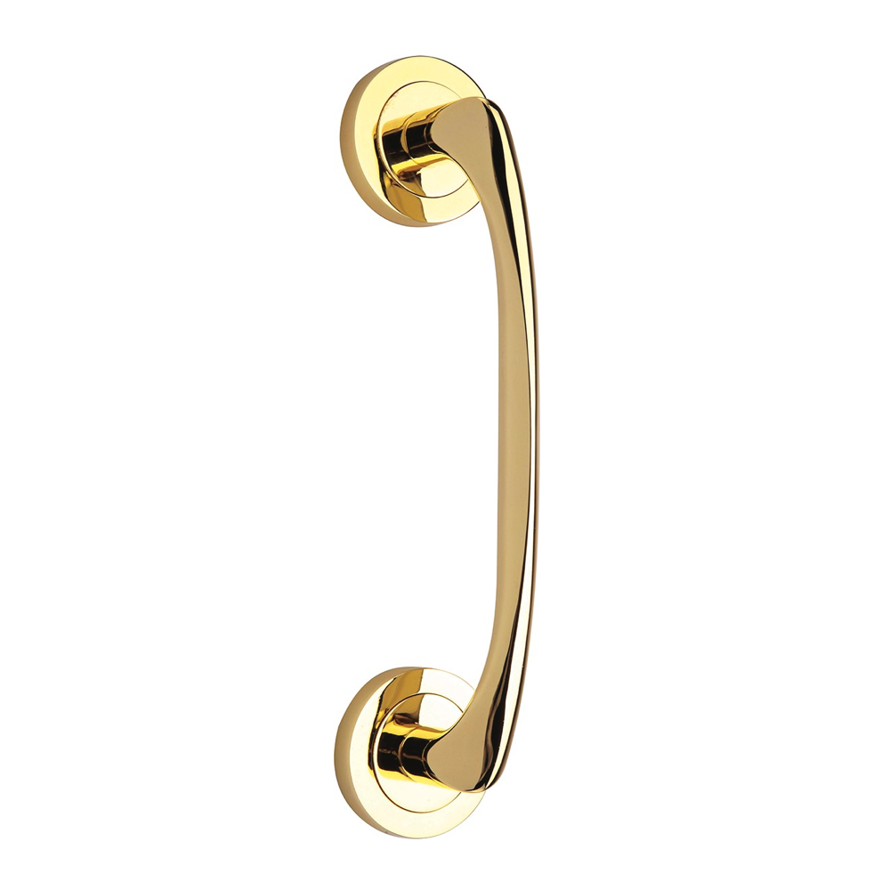 Deurkruk model 554 in glanzend gouden afwerking met ronde aluminium rozet voor deuren