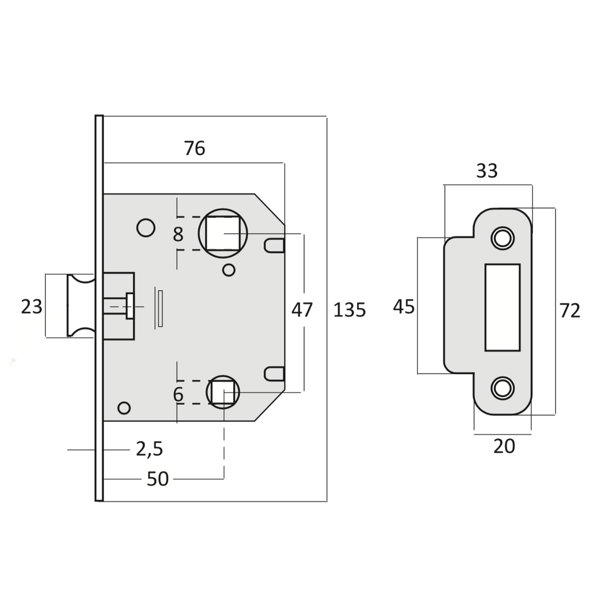 Loquet unifié réversible entraxe 47mm finition noir paneton rond