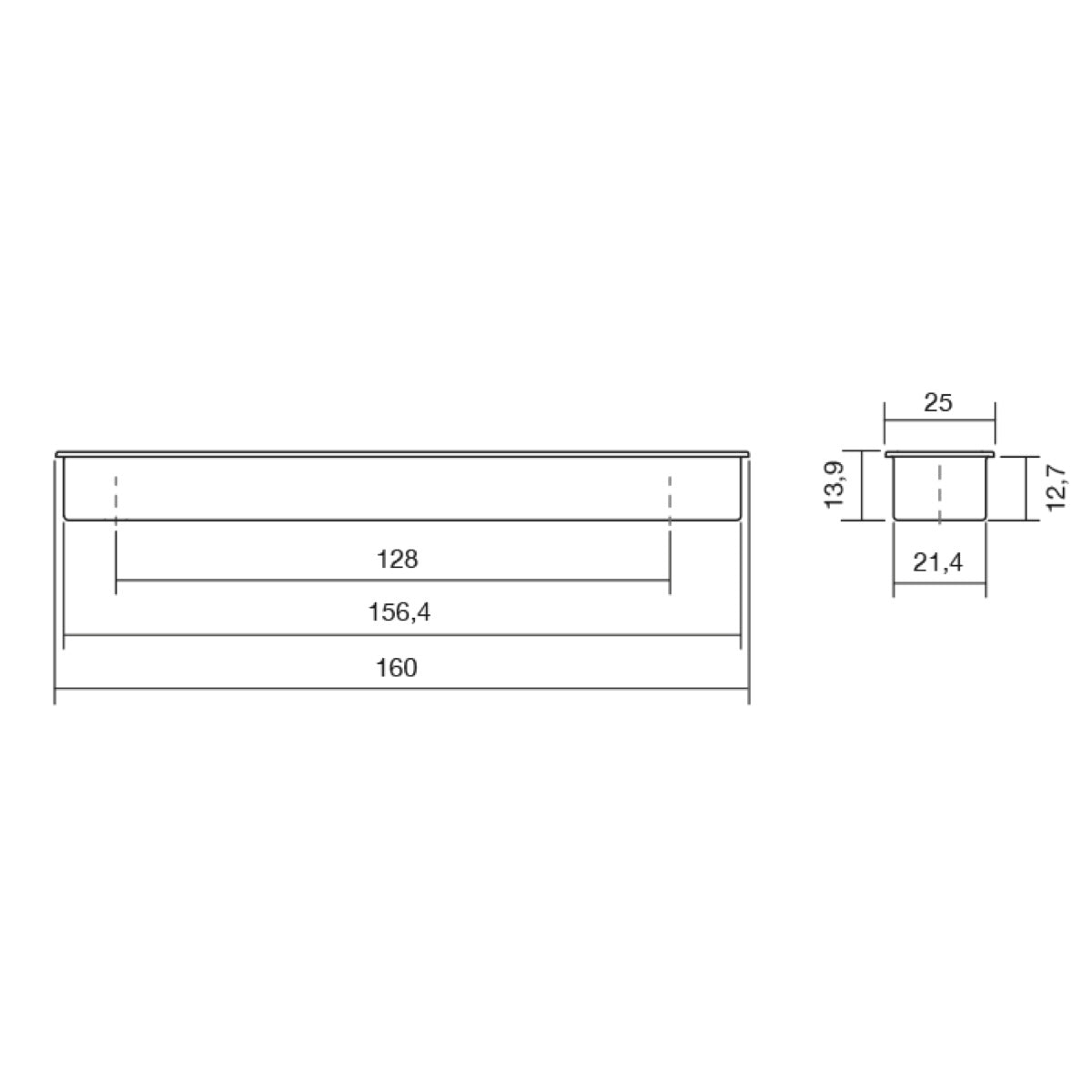Poignée rectangulaire cuvette Clos blanche de 160 mm de hauteur pour portes coulissantes