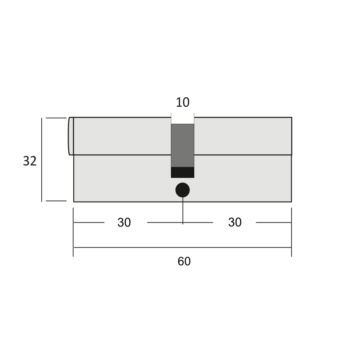 Veiligheidscilinder 30x30 vernikkeld met lange meenemer voor deuren