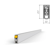 Automatische inbouwdeurdranger van aluminium en rubber 12x27 mm en 820 mm voor houten deuren
