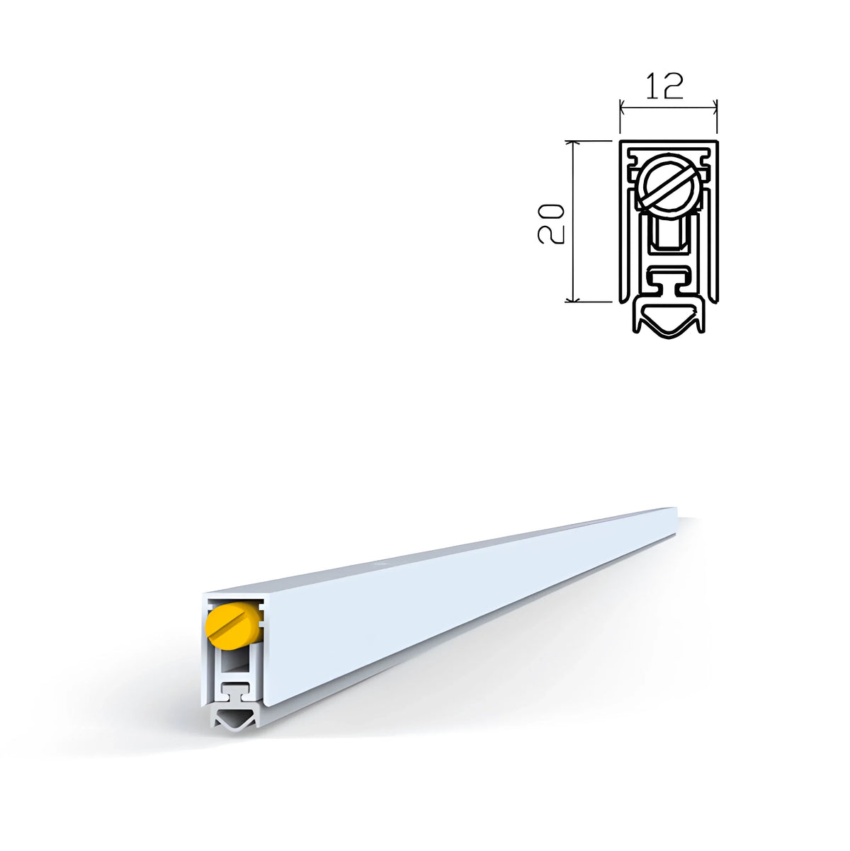 Joint de porte automatique à encastrer en aluminium et caoutchouc 12x20 mm et 920 mm pour portes en bois