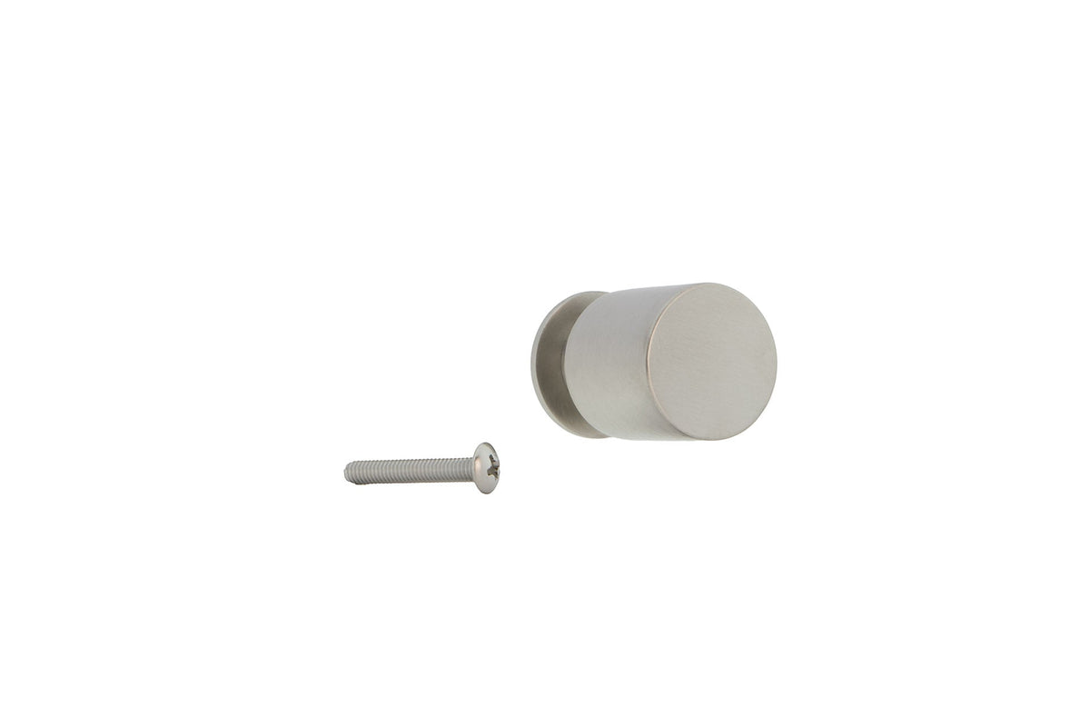 Kleine roestvrijstalen knop met cilindrische vorm en hals voor meubels en kasten