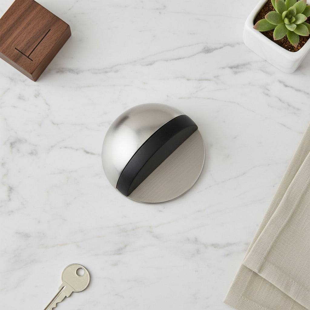 Zamak halfronde deurstopper met zwart rubber
