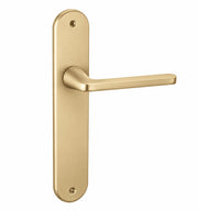 Deurkrukset met ovaal aluminium schild in mat messing 250x48 mm voor deuren