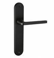 Deurklink met ovaal aluminium schild in zwarte afwerking van 250x48 mm voor deuren