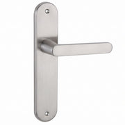 Deurkruk met ovaal schild van gesatineerd nikkel aluminium 250x48 mm voor deuren